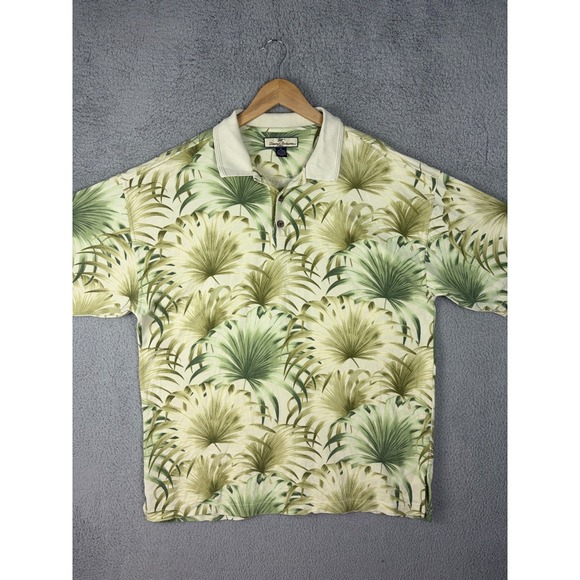 Tommy Bahama Other - Tommy Bahama Polo Shirt Mens XL Green Palm Leaf Silk Cotton Tropical Hawaiian